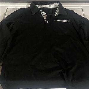 Boys long sleeved black Polo Shirt with checkered accents